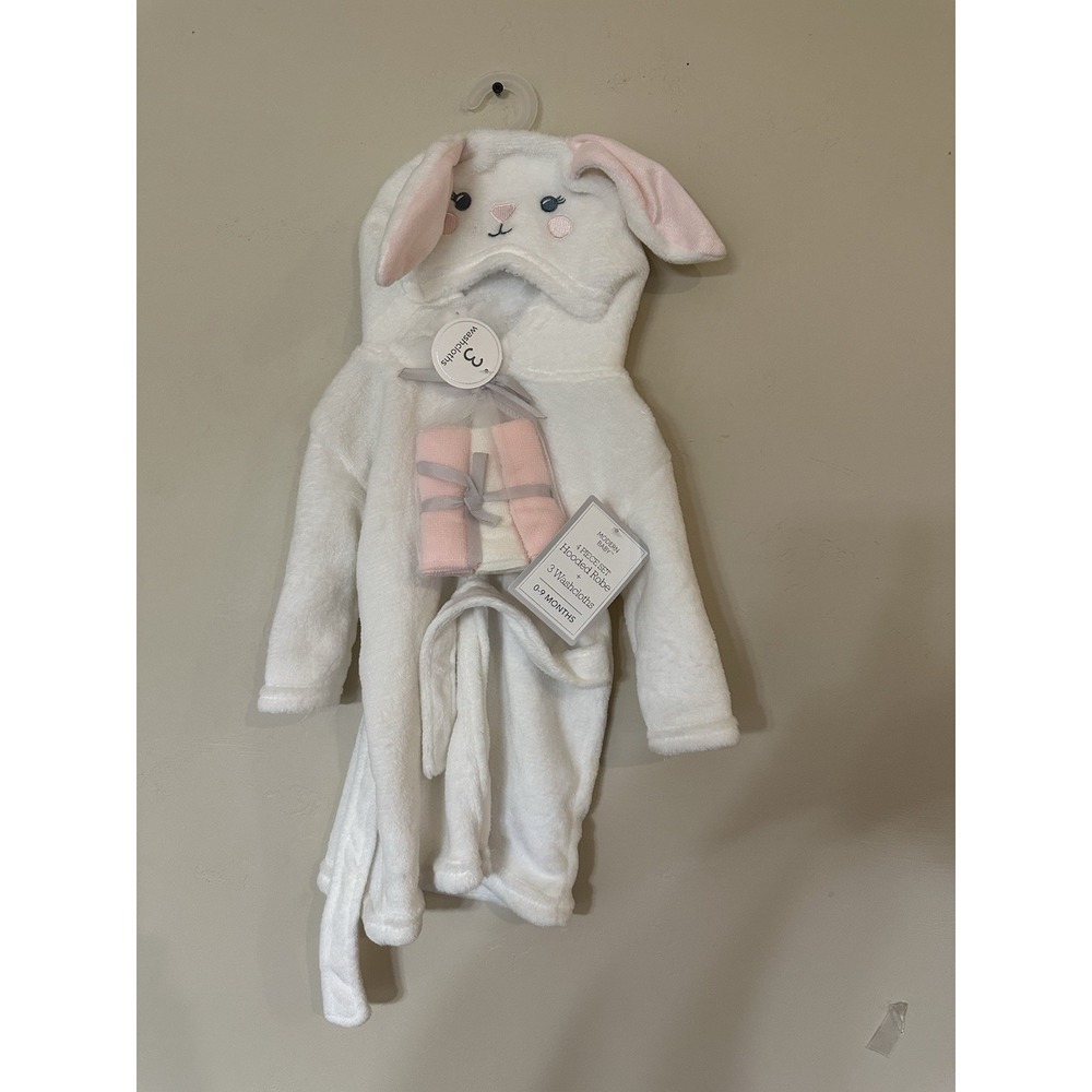 Modern Baby Hooded Towel & Washcloths Set 0-9 Months‎ White Pink Novelty